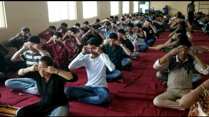 Students performing Bbramari Yoga., PCCOER